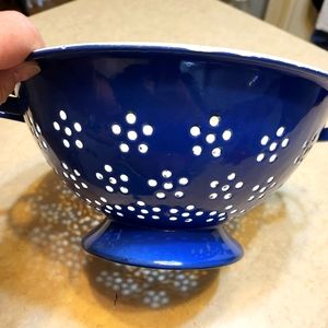 Cobalt Blue & White glazed metal Colander